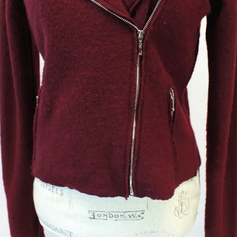 Anthropologie Anthro MOTH 100% Wool Burgundy Motorcycle Jacket Blazer Y2K Small